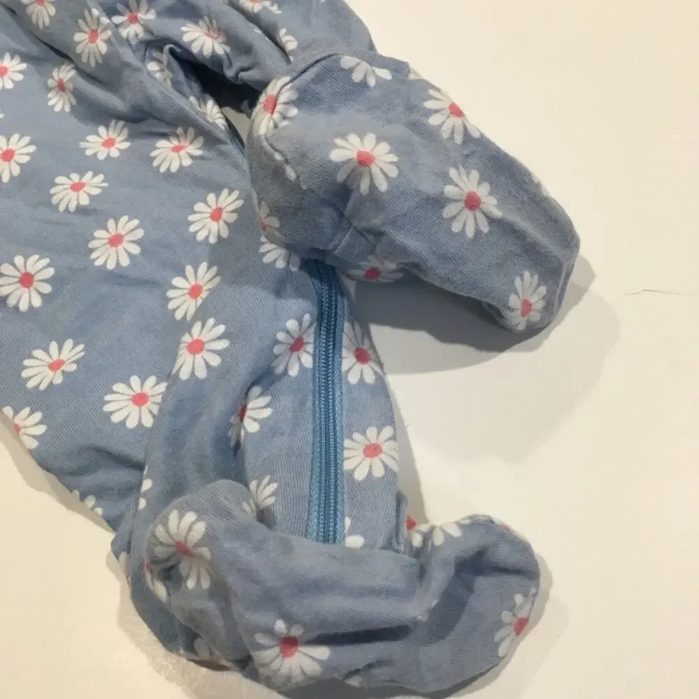 Gerber Baby Girl Sleeper Sz 3-6m Blue Floral Romper One Piece